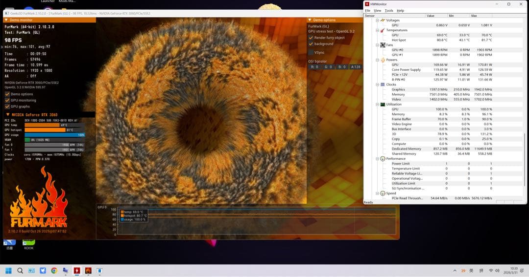 DUAL RTX3060 O12G ASUS デュアルファン グラフィックボード