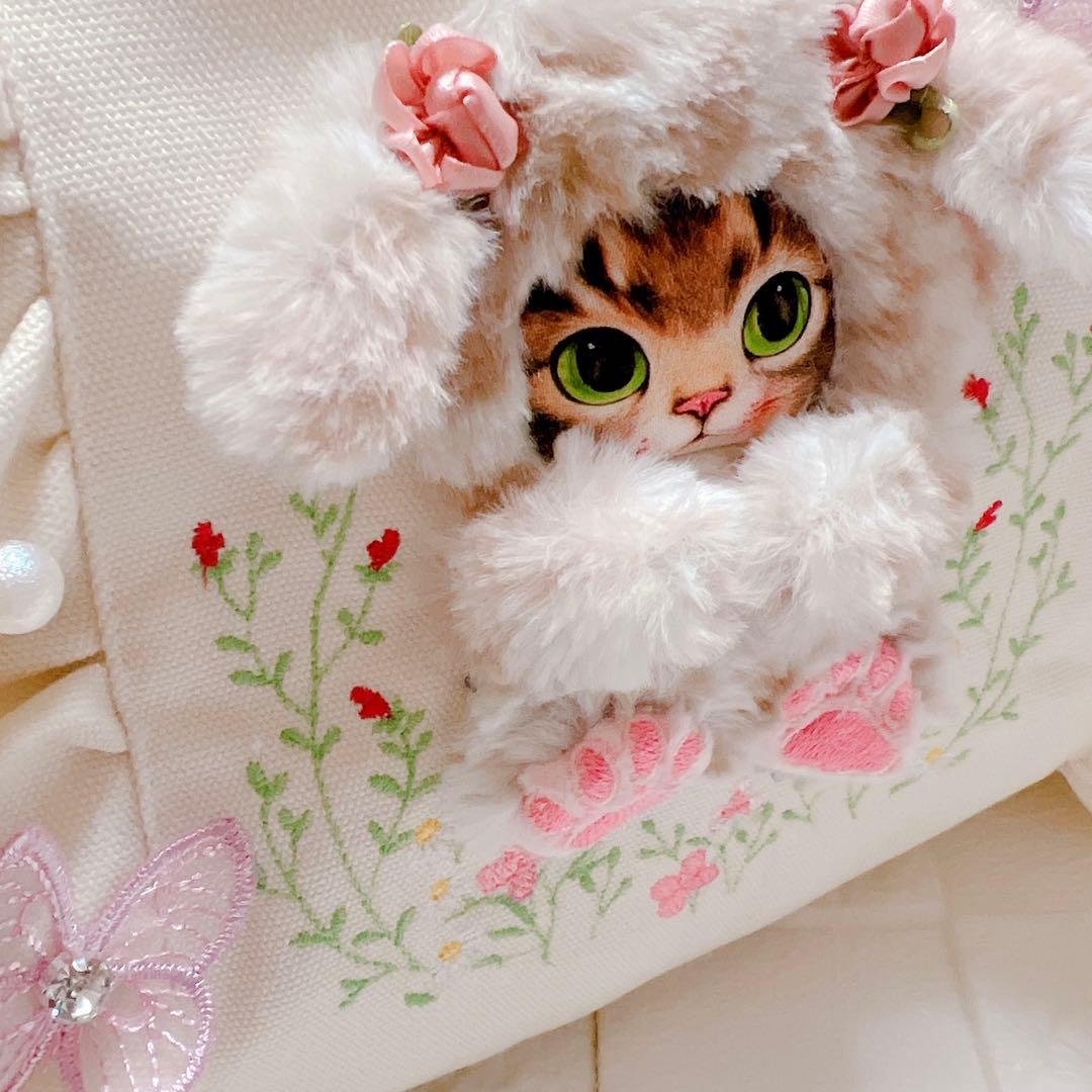 コヤンイサムチョン サンダー フリルトートバッグ 刺繍 帆布 アイボリー