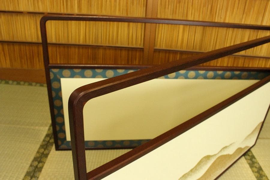 茶道具 風炉先屏風 遠山 唐松 間仕切り 衝立 美品(A476)