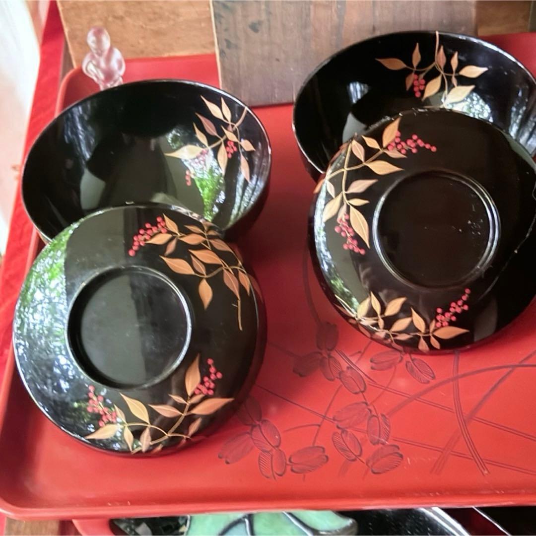 2192様感謝‼️かろやか春‼️JAPAN明治32年南天蒔絵高台のない吸物椀 5客