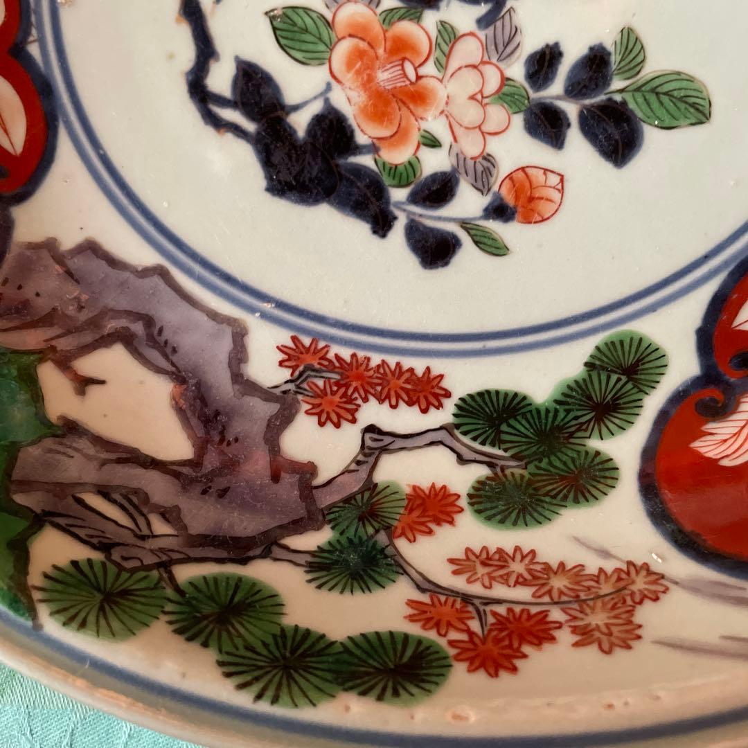 幕末明治　染付　色絵　草花紋　大皿