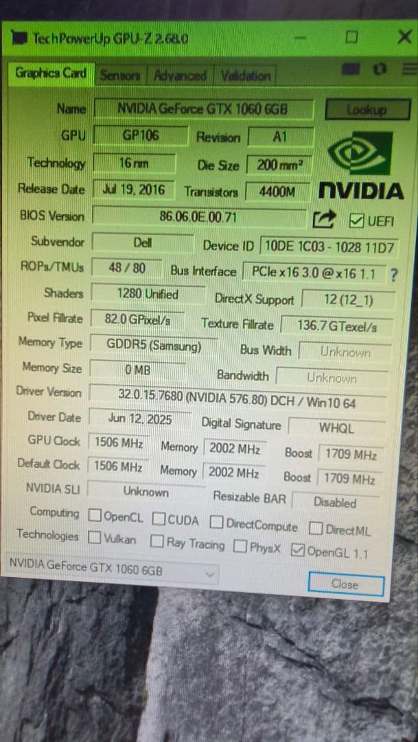 ジャンク PALIT GTX 1060 DUAL 6G 動作確認済み