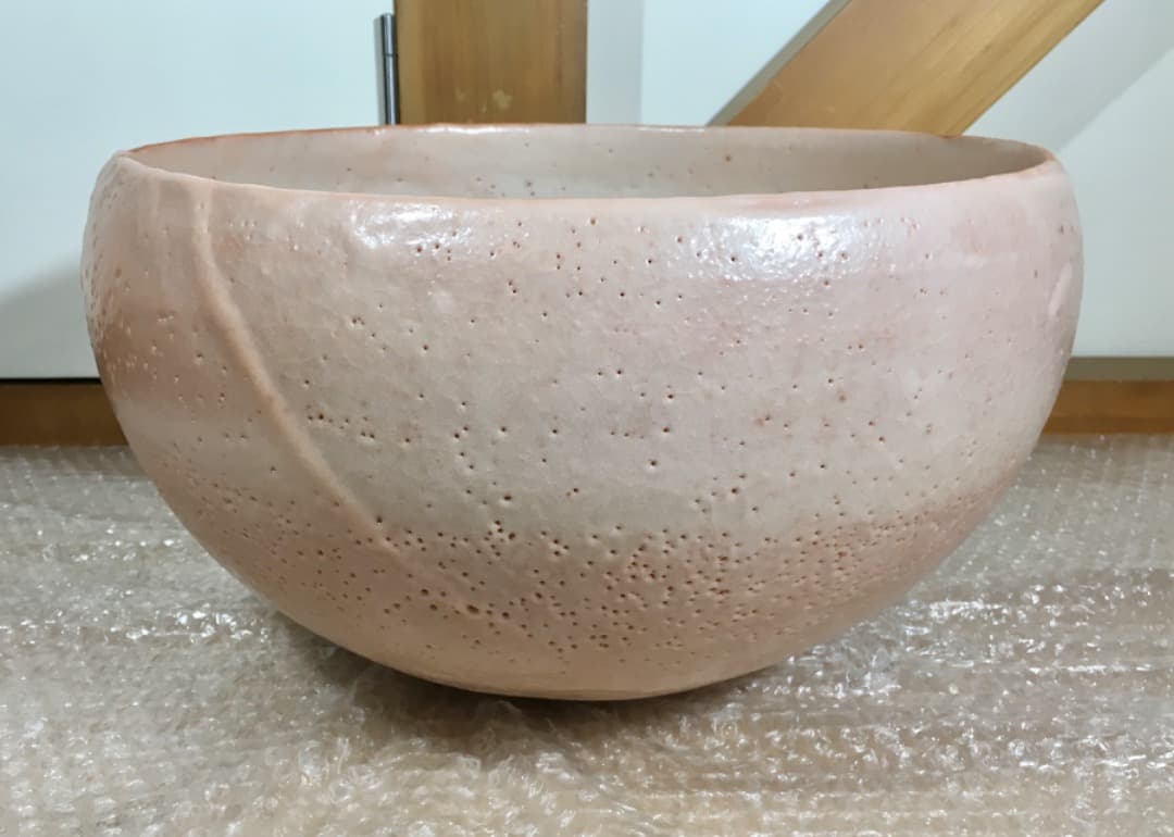 ○【極美品】伊藤公洋 志野茶碗 特大 幅35cm 丹鏡窯 共箱 共布 茶道具