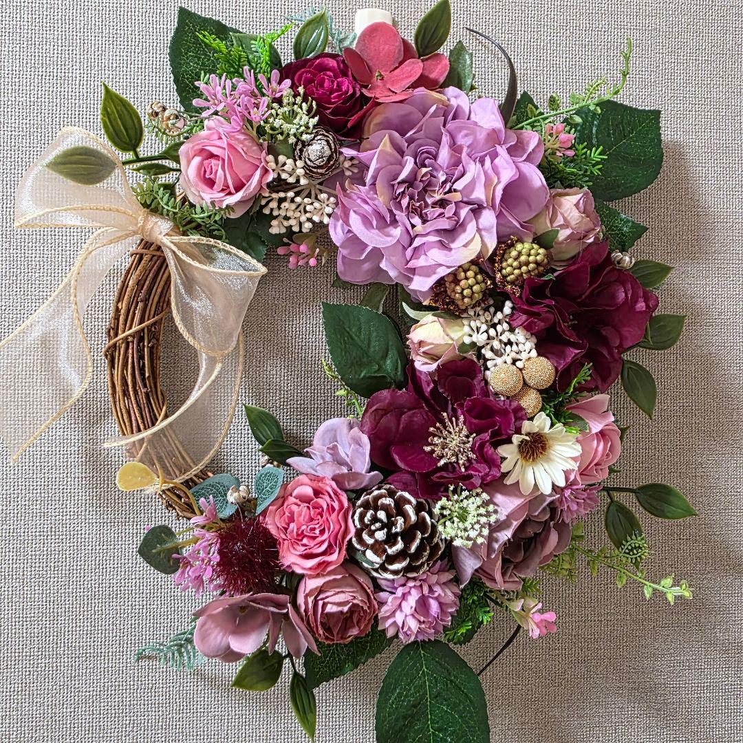 【専用】フラワーリース 秋麗9 咲き誇る花たち 秋色 玄関リース 造花