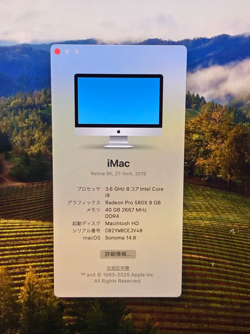 iMac 5K 27インチ 2019モデル SSD 1TB メモリ40GB i9