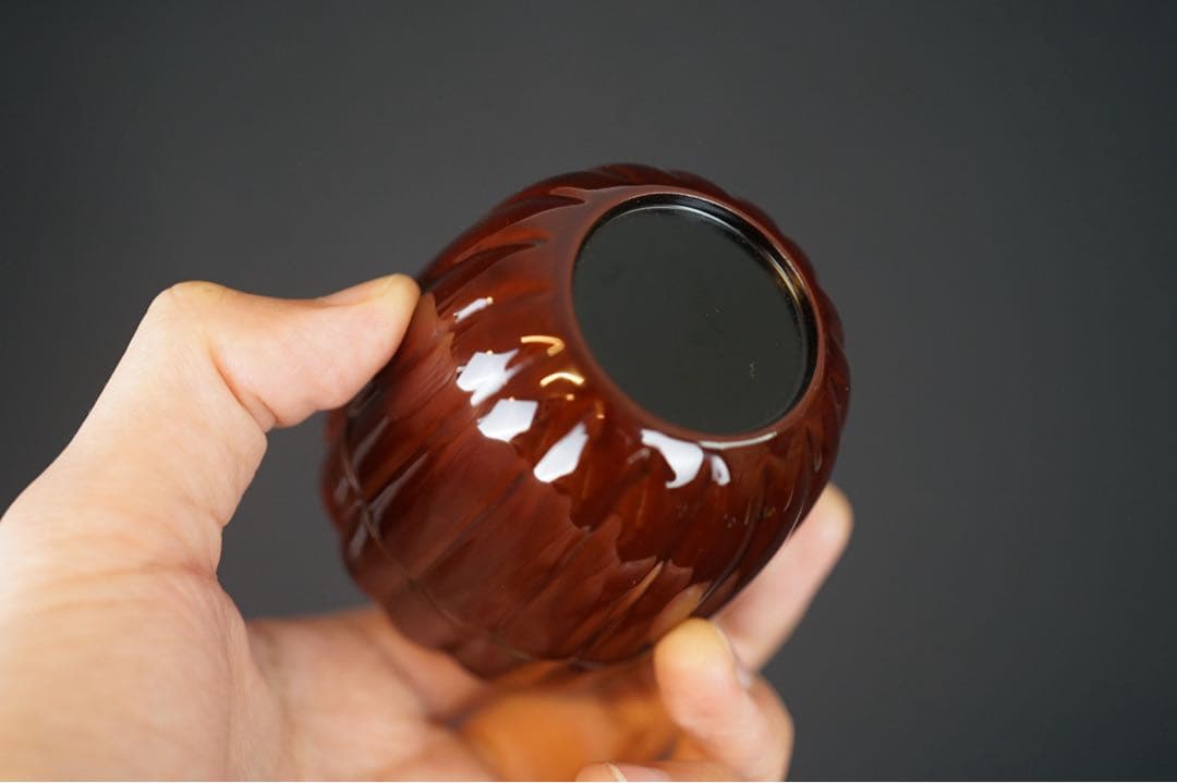 溜塗 菊棗 共箱 茶道具 / 菊形棗 菊割棗