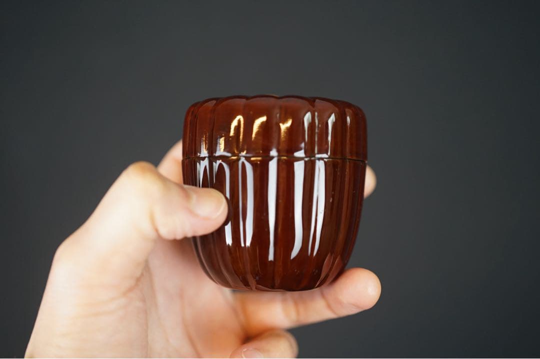 溜塗 菊棗 共箱 茶道具 / 菊形棗 菊割棗