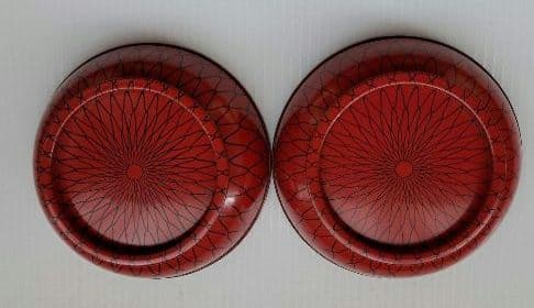 時代物　朱漆塗網絵　A-2　蓋付き椀　2客　菓子椀　骨董品　茶道