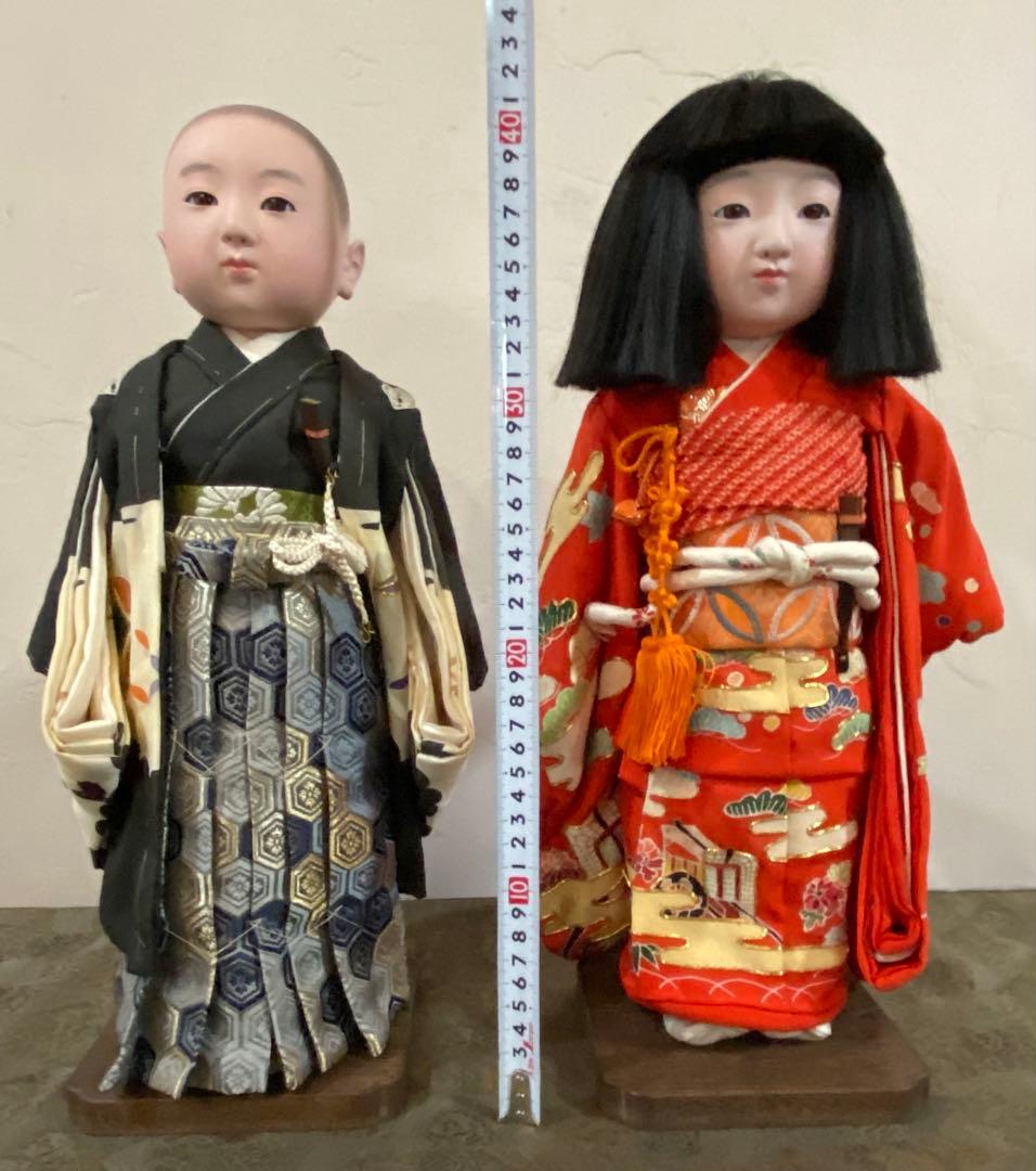 市松人形 赤と黒の衣装 男の子と女の子セット アンティーク