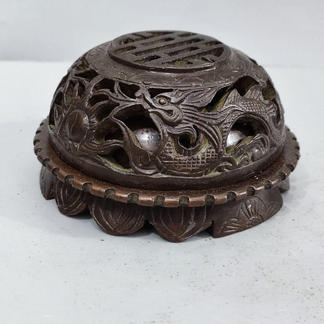 蓮華香炉 透かし彫り花纏枝龍鳳蓋薫香炉 茶道具 香道具 工芸品 美術品 置物