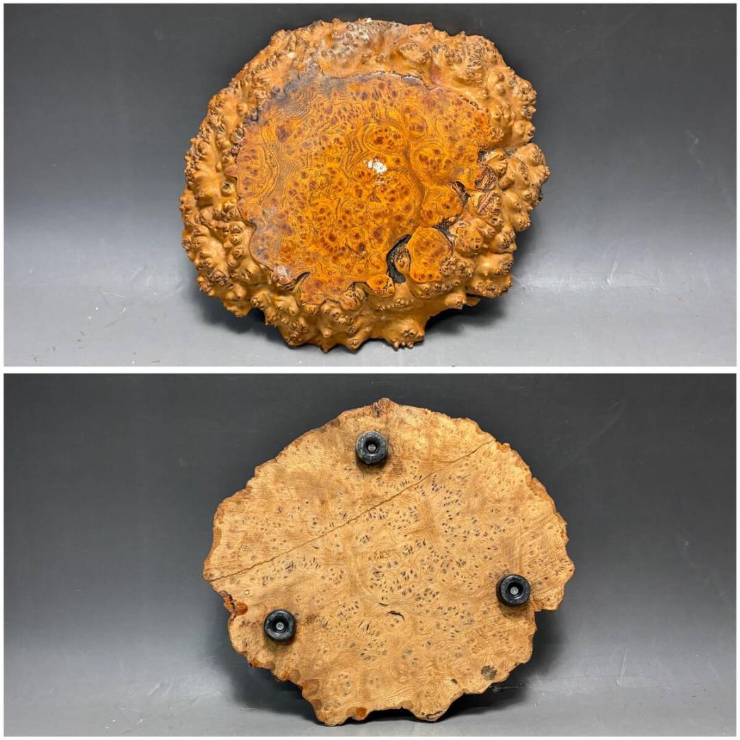 時代物 瘤木 花台 重さ968g 天然木 昭和レトロ 杢目 玉杢 泡杢 飾り台