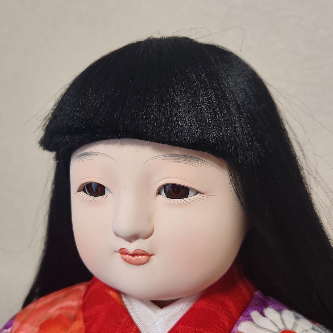 市松人形 スミレ 赤色の正絹着物 約47cm 下ぶくれ 女の子 昭和レトロ