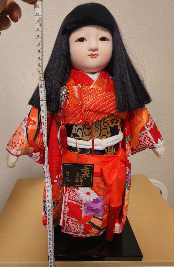 市松人形 スミレ 赤色の正絹着物 約47cm 下ぶくれ 女の子 昭和レトロ