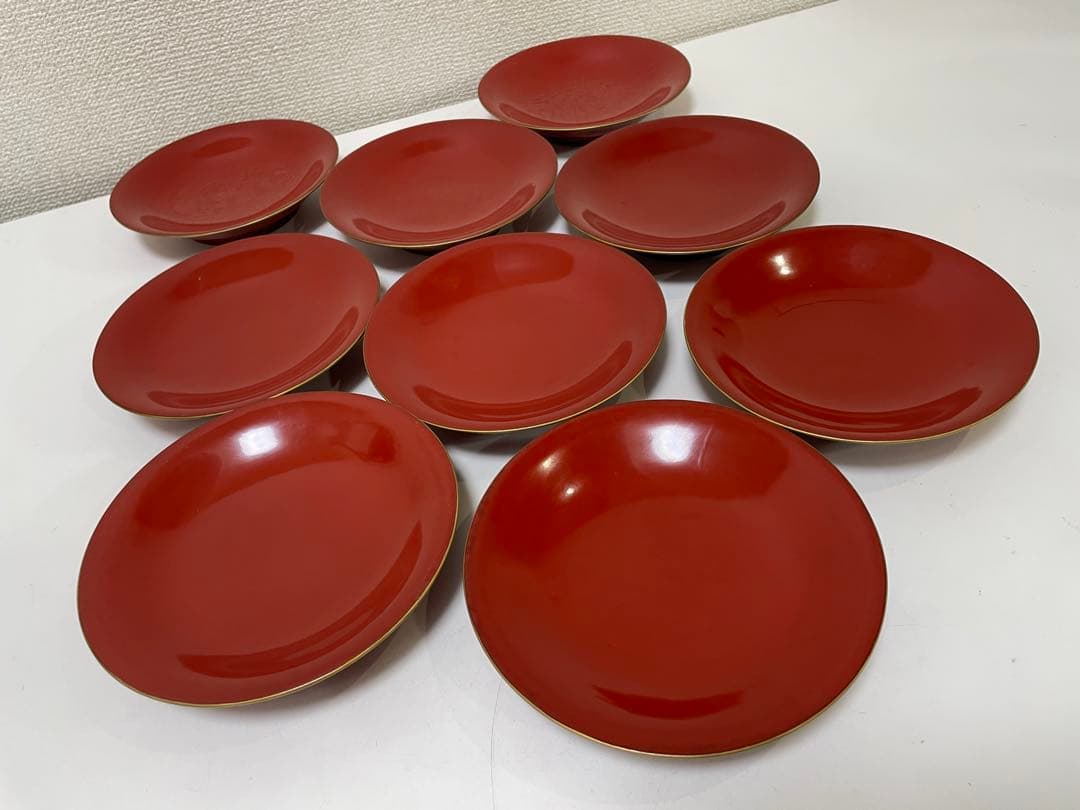 【現状品】漆器 輪島塗 蓋付椀 煮物椀 吸物椀 朱塗 金彩 9個 割烹 懐石②