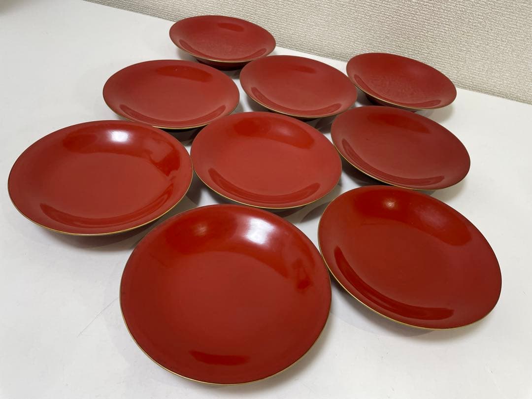 【現状品】漆器 輪島塗 蓋付椀 煮物椀 吸物椀 朱塗 金彩 9個 割烹 懐石②