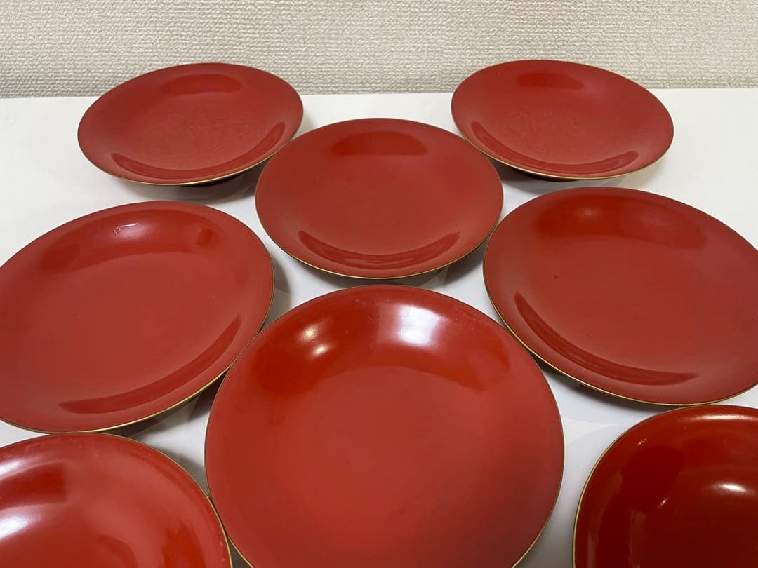 【現状品】漆器 輪島塗 蓋付椀 煮物椀 吸物椀 朱塗 金彩 9個 割烹 懐石②