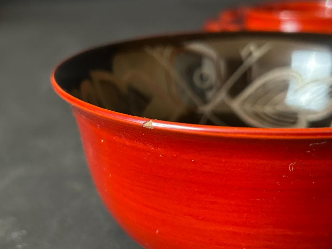 飛騨 春慶塗 内金銀蒔絵 花紋 煮物椀 5客 茶懐石道具 968