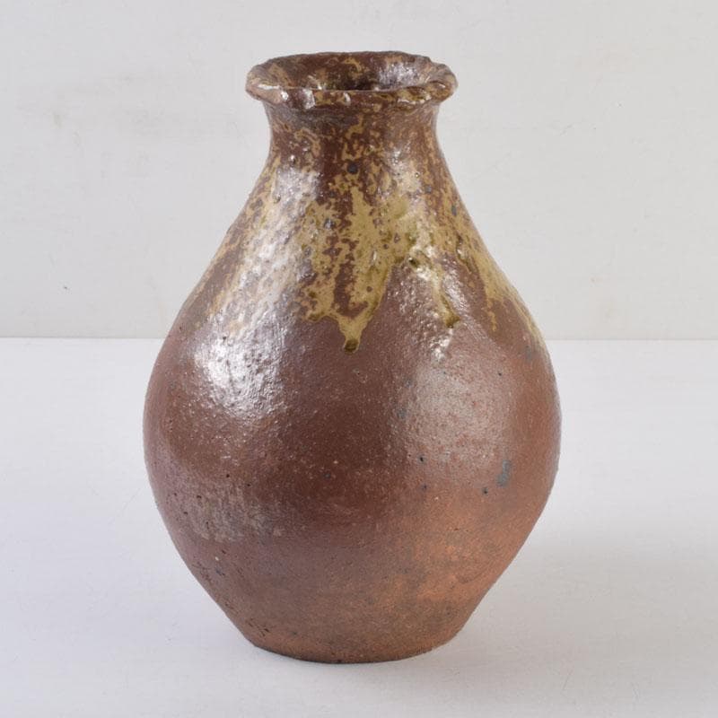 常滑焼　澤田重治作　ヨリコ造り　壷　共布共箱　C　8748A