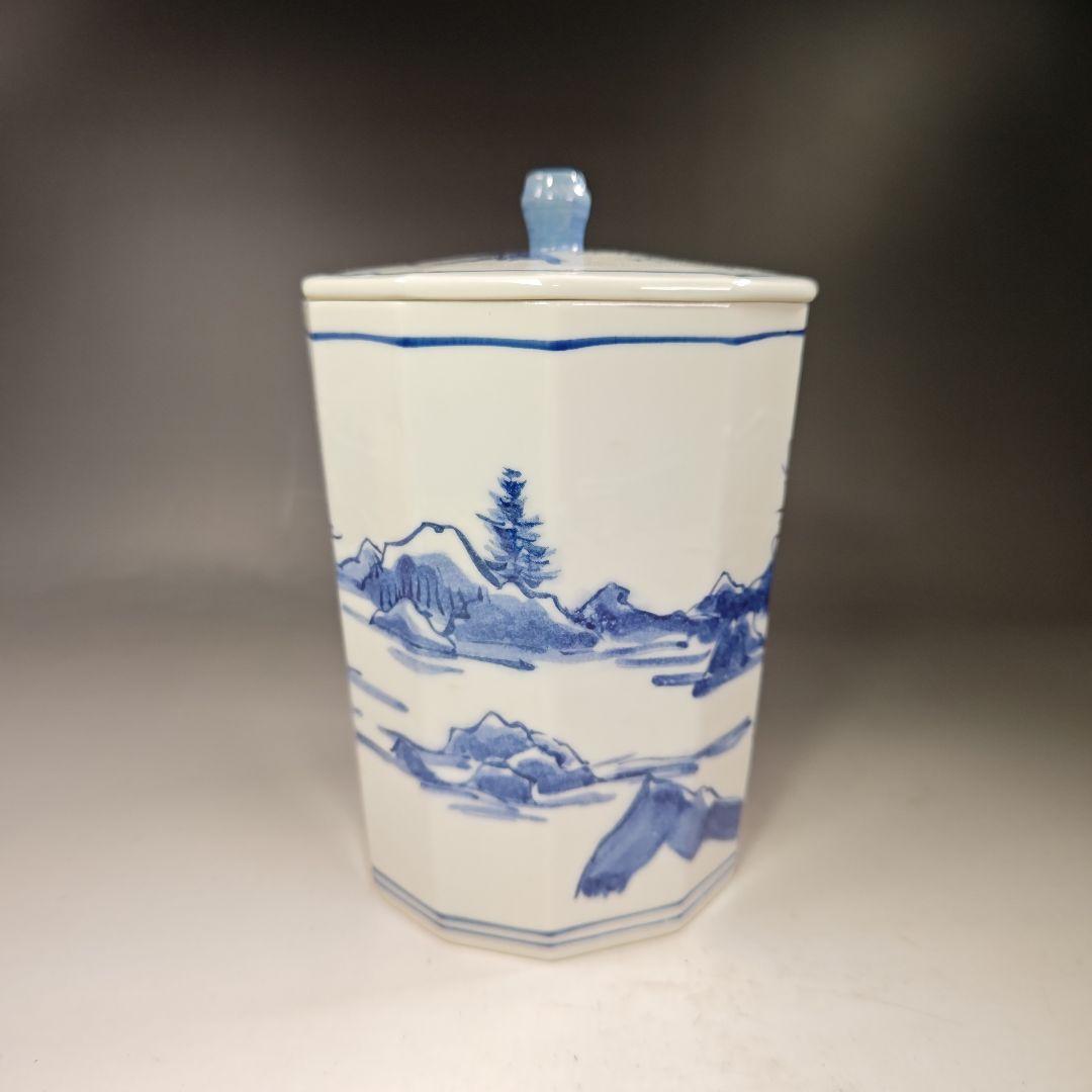 イ308 水指『西尾瑞豊』『染付山水十二角水指　共箱』茶道具