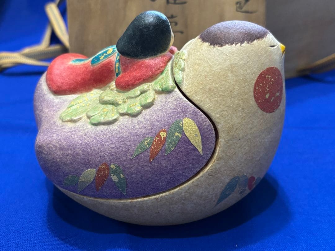福来雀夢小筥　和紙貼彩色　小物工芸品 木箱付き　美品　創作人形　和風インテリア