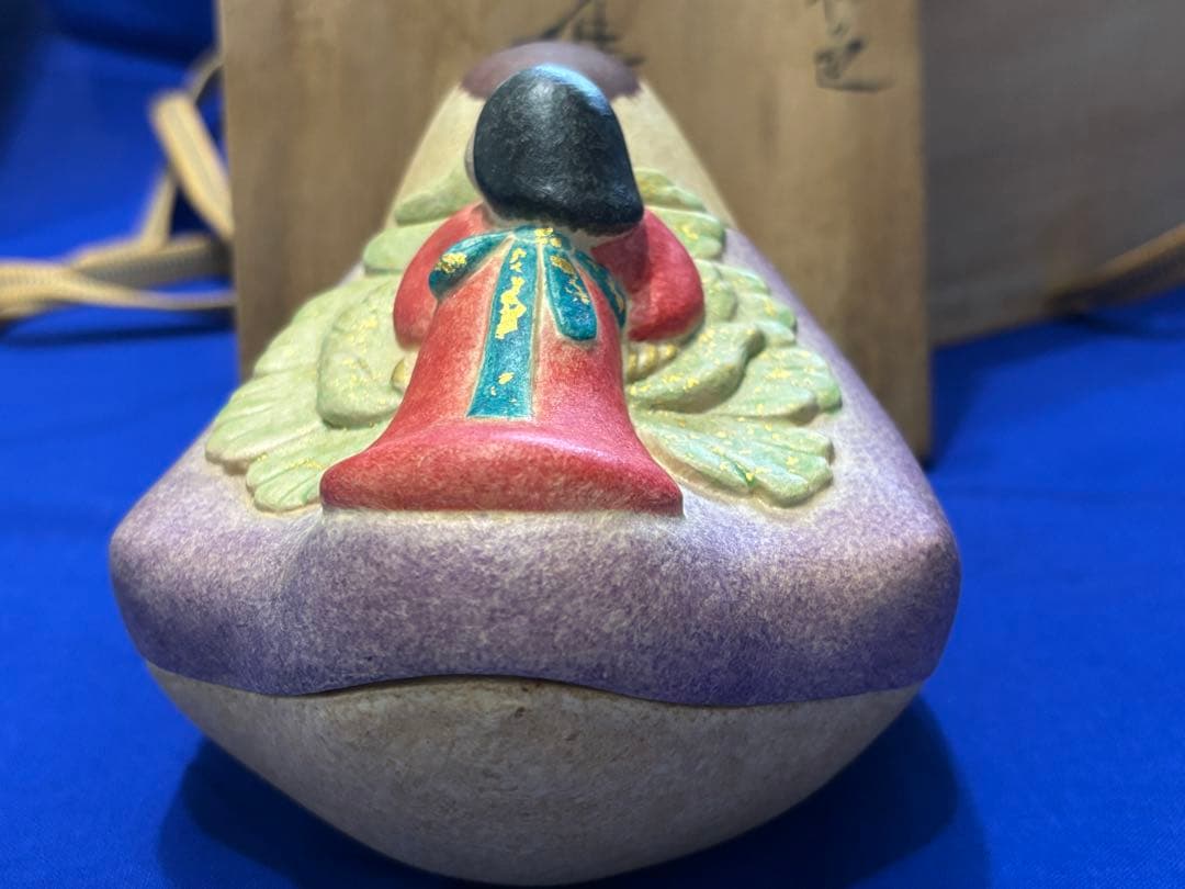 福来雀夢小筥　和紙貼彩色　小物工芸品 木箱付き　美品　創作人形　和風インテリア