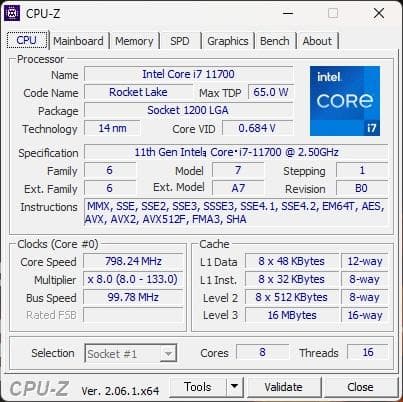 【確認済】インテルCPU Core i7-11700 SRKNS LGA1200