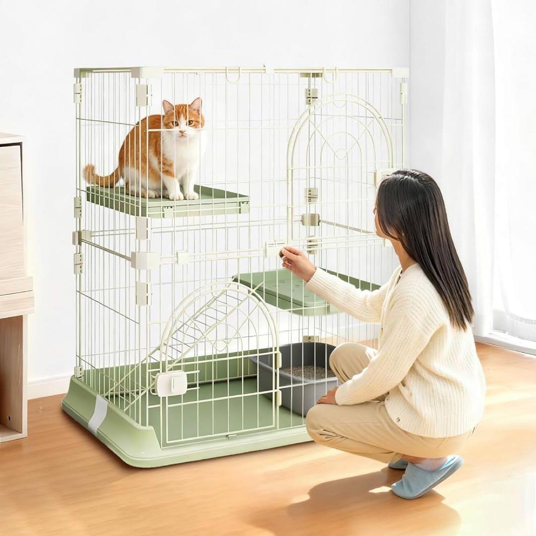 キャットケージ 2段 76×50.5×89㎝ スリム 大型猫用 組み立て簡単