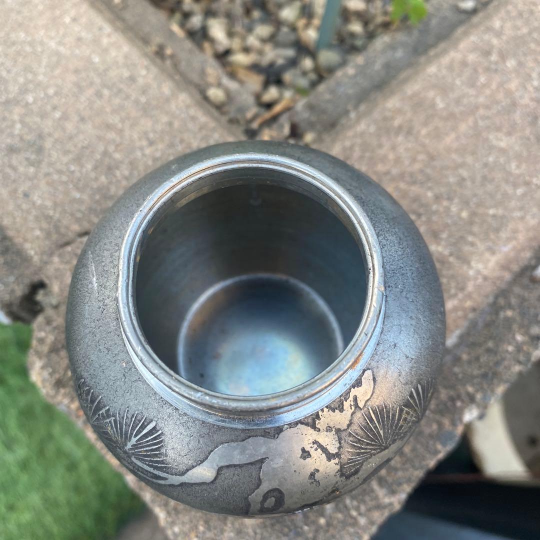 乾茂號造　錫製　茶壺　茶筒　茶入　茶器　煎茶道具　茶道具　蓋なし