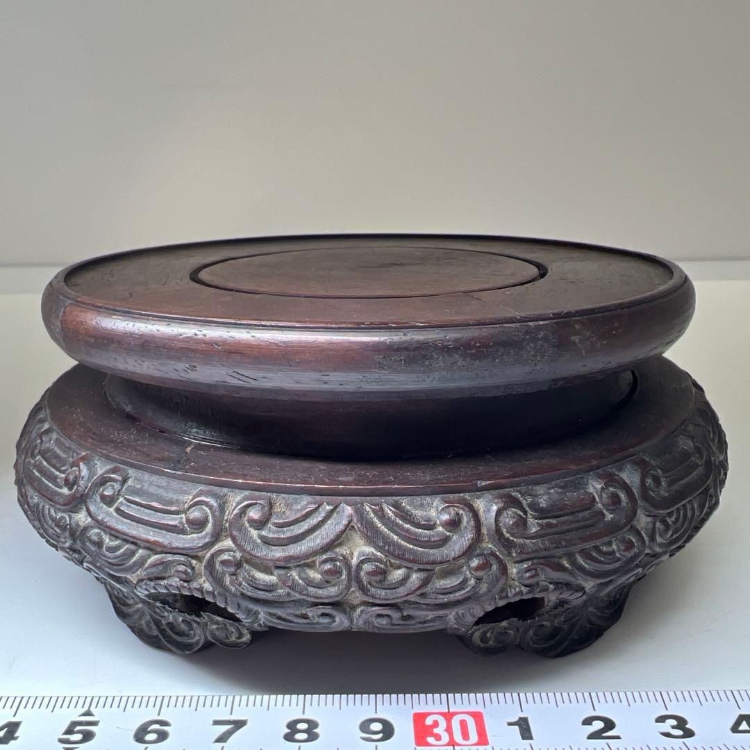 中国古玩　唐木極上彫花台　幅約14㎝　東Y8-0331☆2Fトヒオヒ
