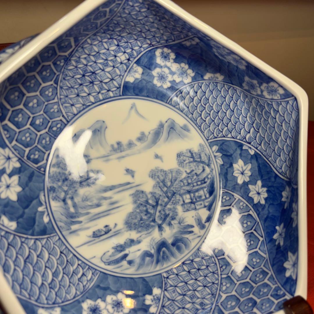 平戸祐祥窯「平戸祥瑞山水絵五角鉢」
