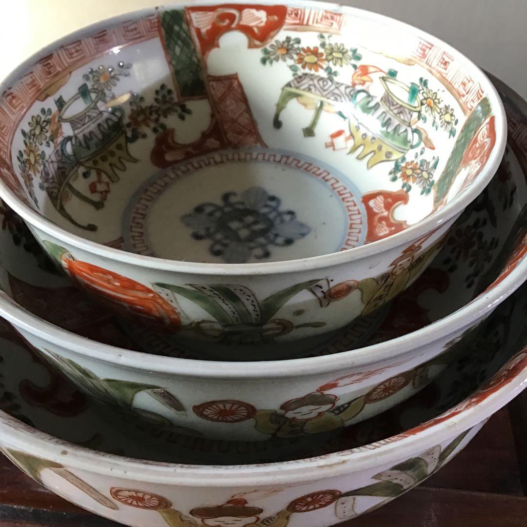 古伊万里　唐子壽　三組丼　江戸期