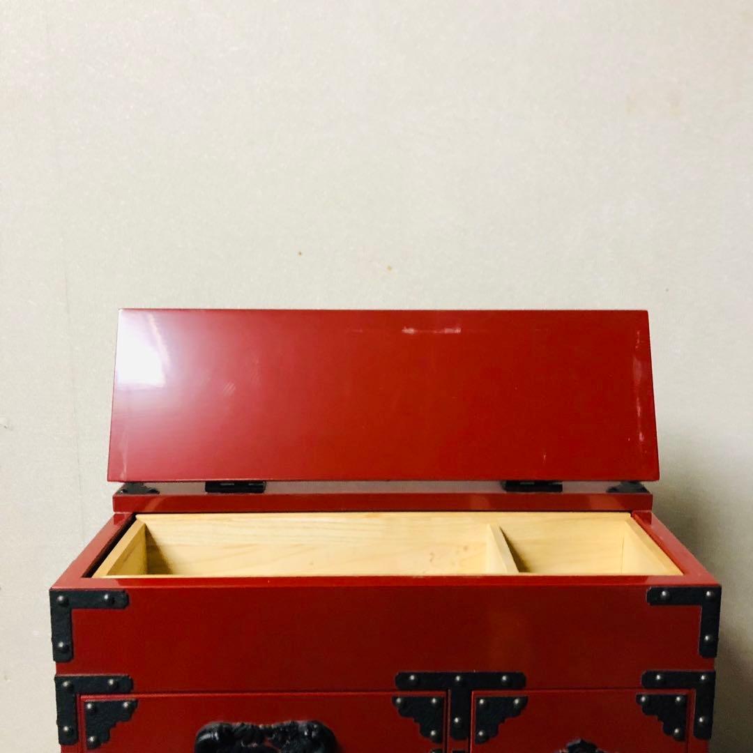 I82伝統的工芸品✨箪笥 木製 朱色漆塗り アンティーク家具 チェスト