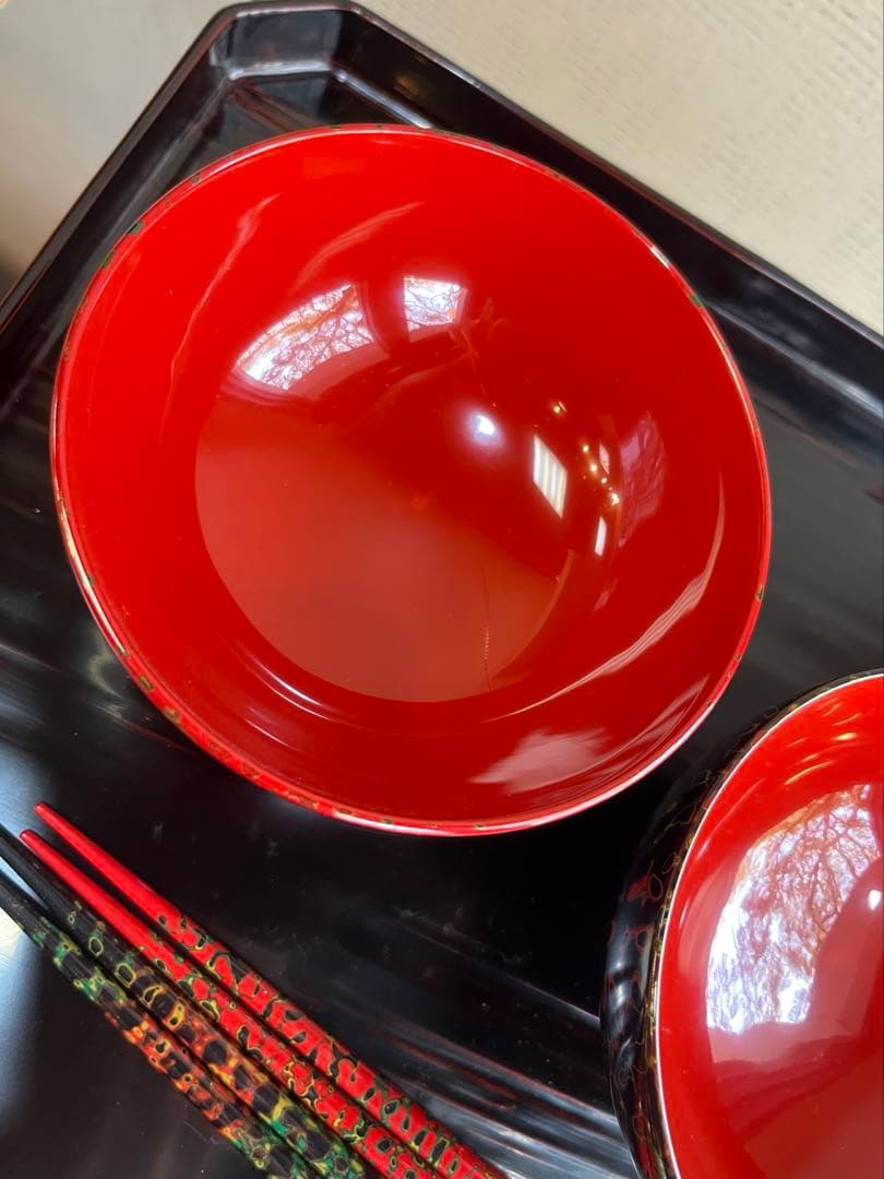 津軽塗　お椀・お箸セット　唐塗　漆塗装　天然木