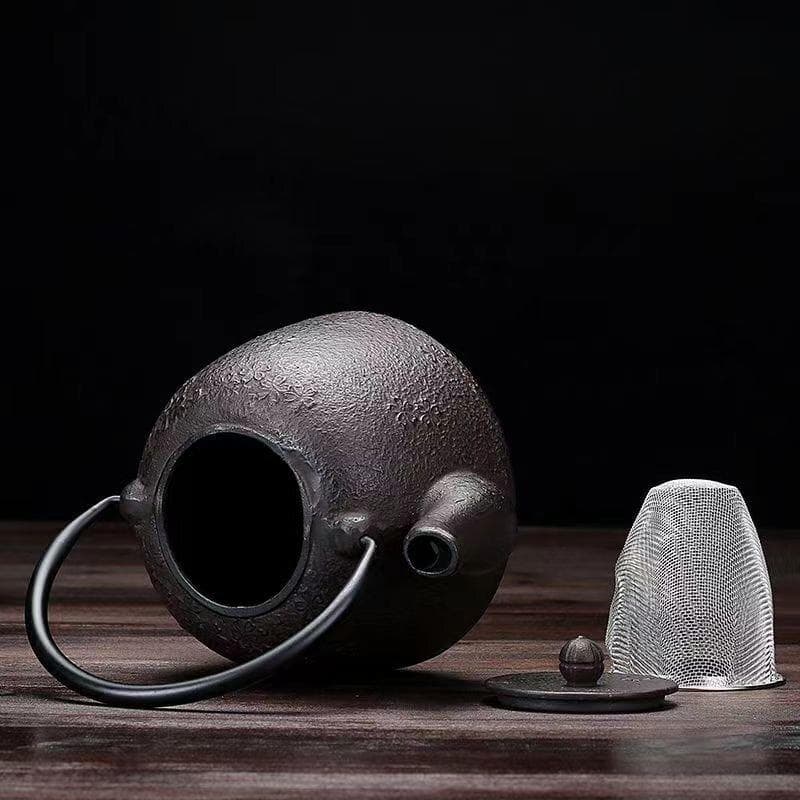 黒色 鋳鉄製 花模様 鉄瓶 茶道具対応 容量 : 1.1L