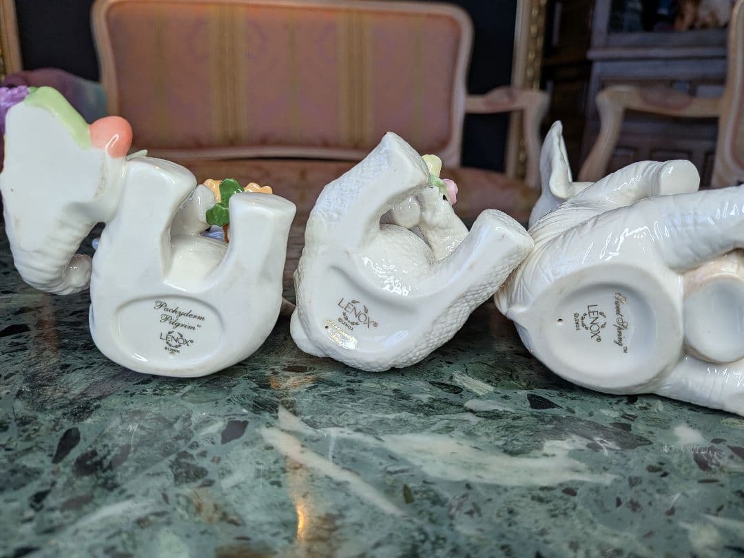 廃盤！LENOX レノックス 象 フィギュリン 3体セット フラワー 希少