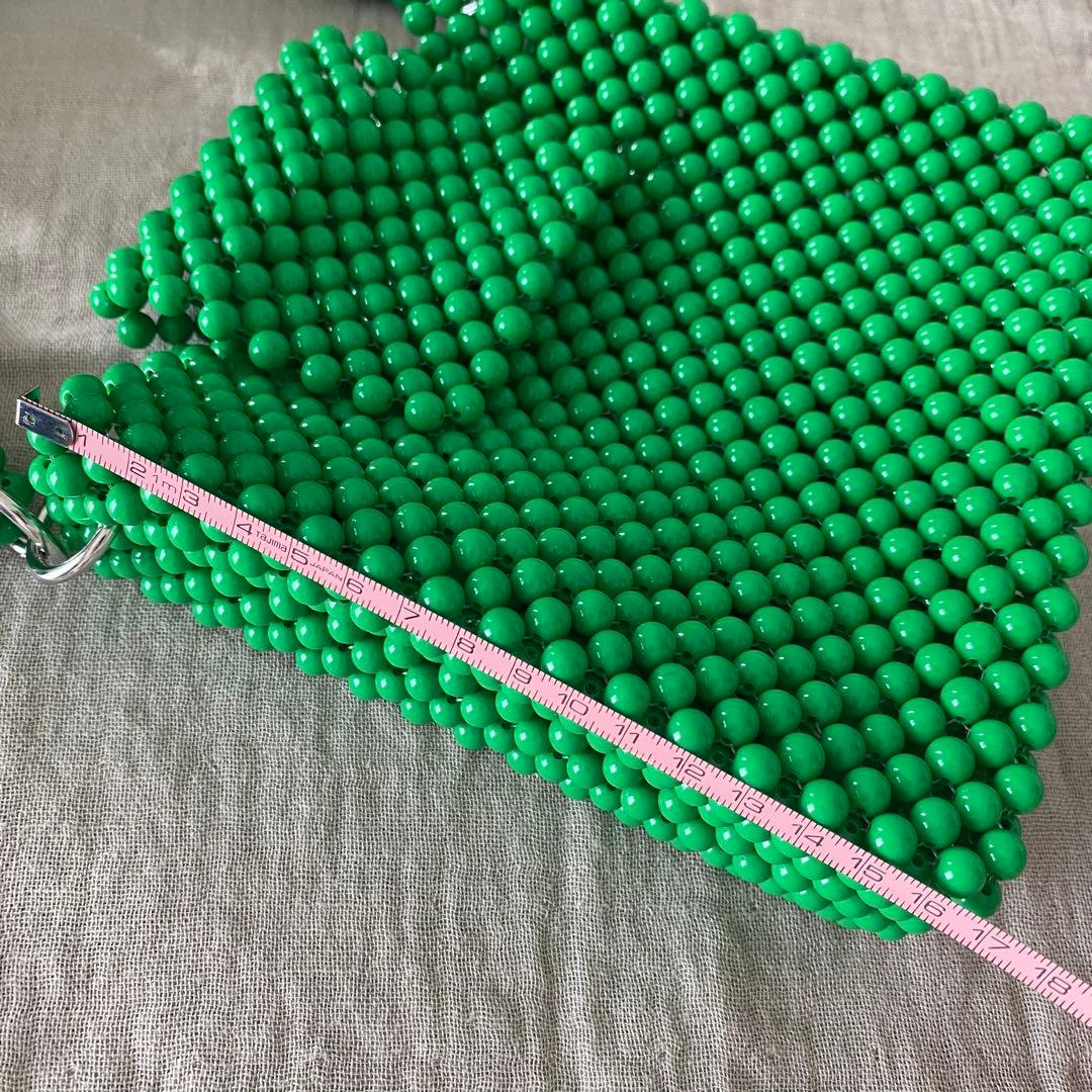 ハンドメイド ビーズバッグ ハンドバッグ 緑 みどり グリーン