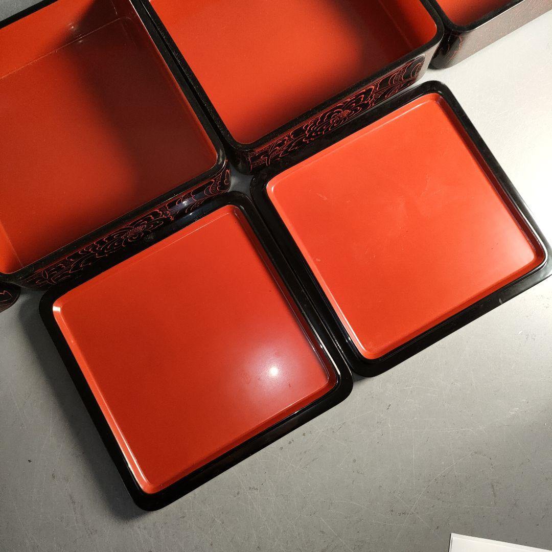 A1355-3/輪島塗/重箱 四段一揃/木製漆器/共箱/懐石道具/弁当箱/