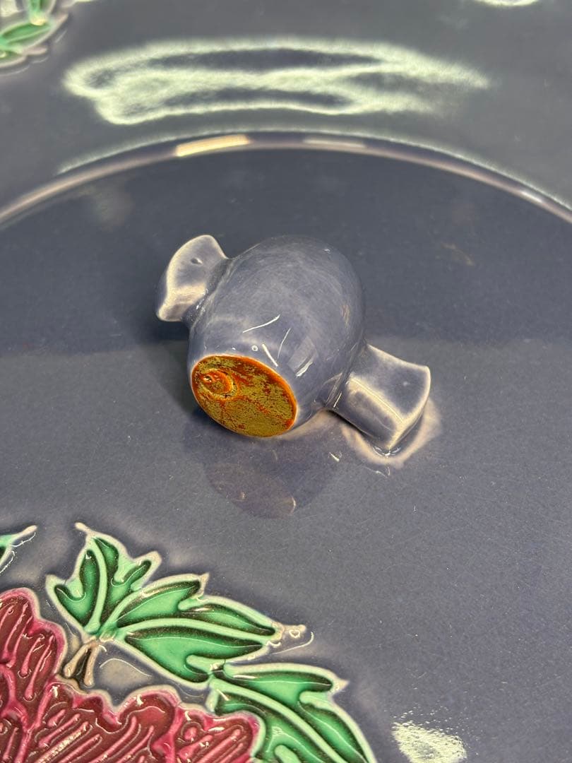 ★中古品★茶道具　中村翠嵐造　紺紫交趾　宝袋花丸水指（共箱）