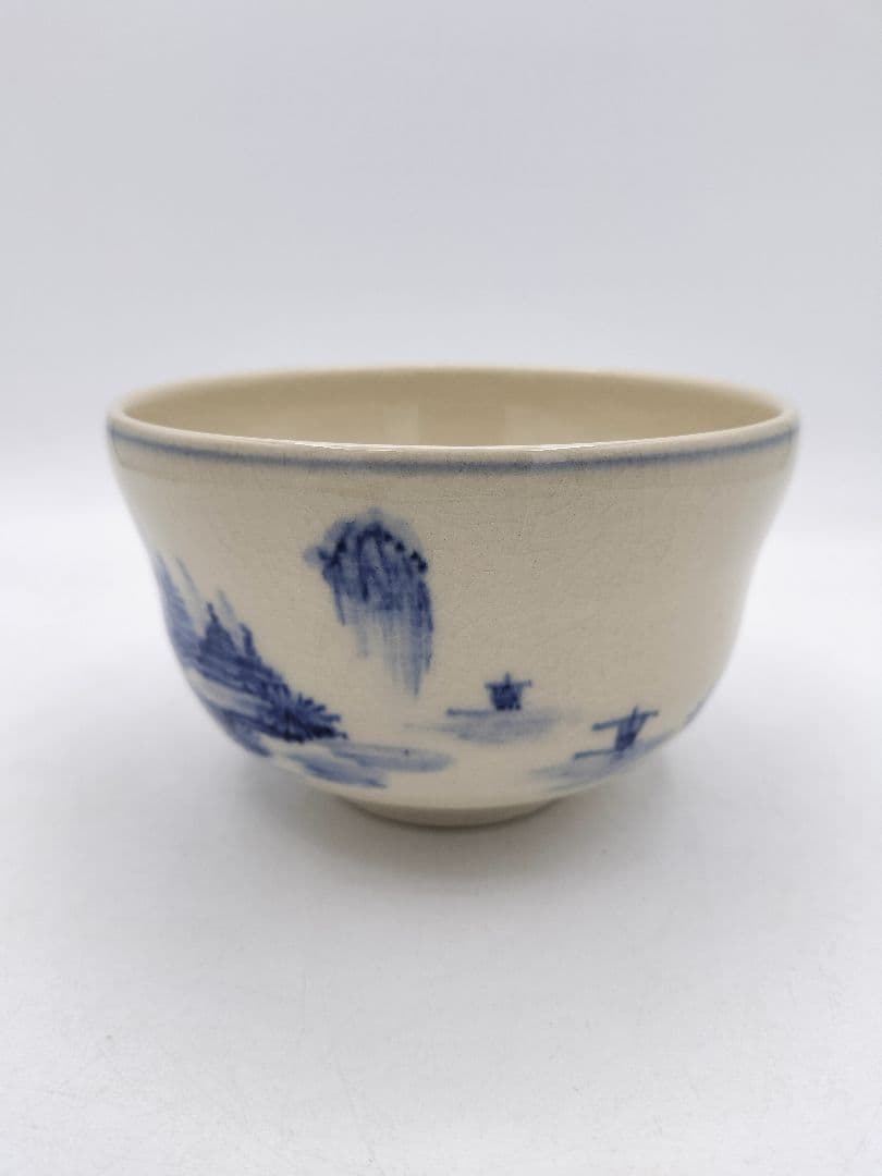 d177 茶碗 九谷 山水 香峰作 木箱 茶道具 古物