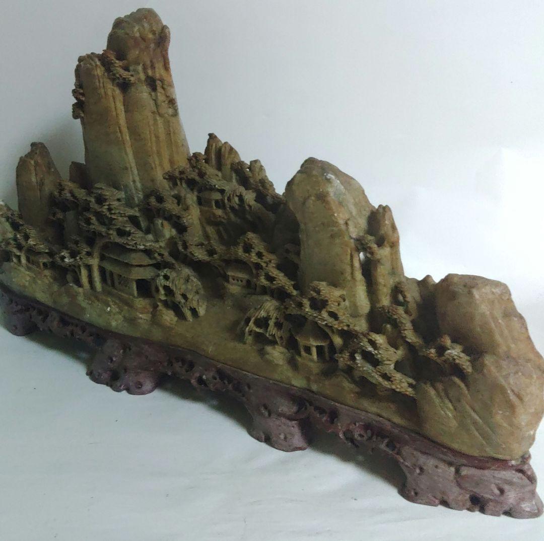 寿山石　彫刻　大型　置物　横幅約40cm 超大作　ミ10