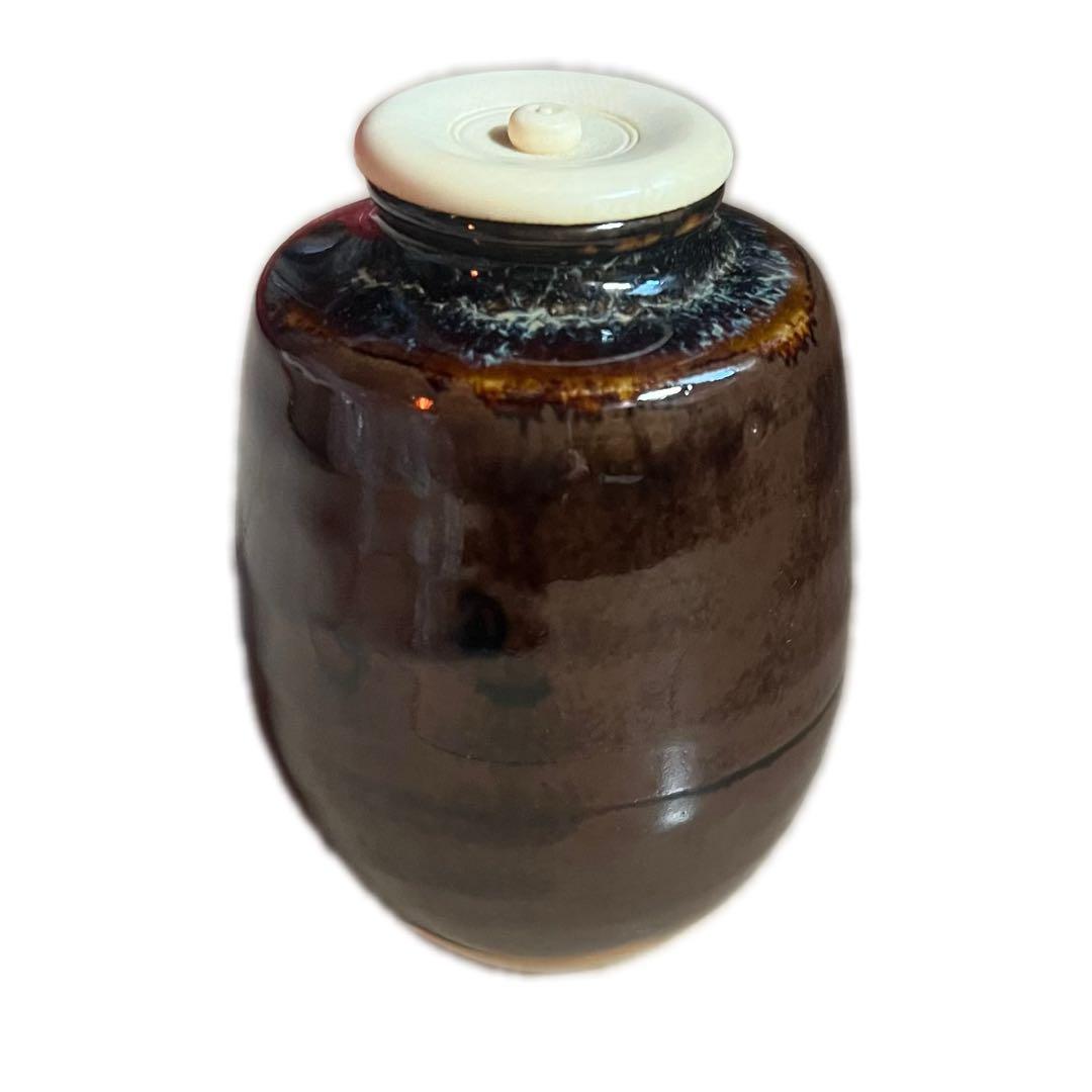 茶道具 京焼　清水焼　桶谷定一作　茶入　仕覆付　共箱
