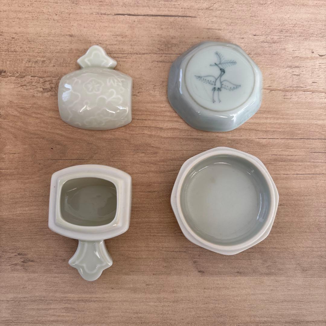 香合　茶道具 2点セット 小槌と鶴のデザイン