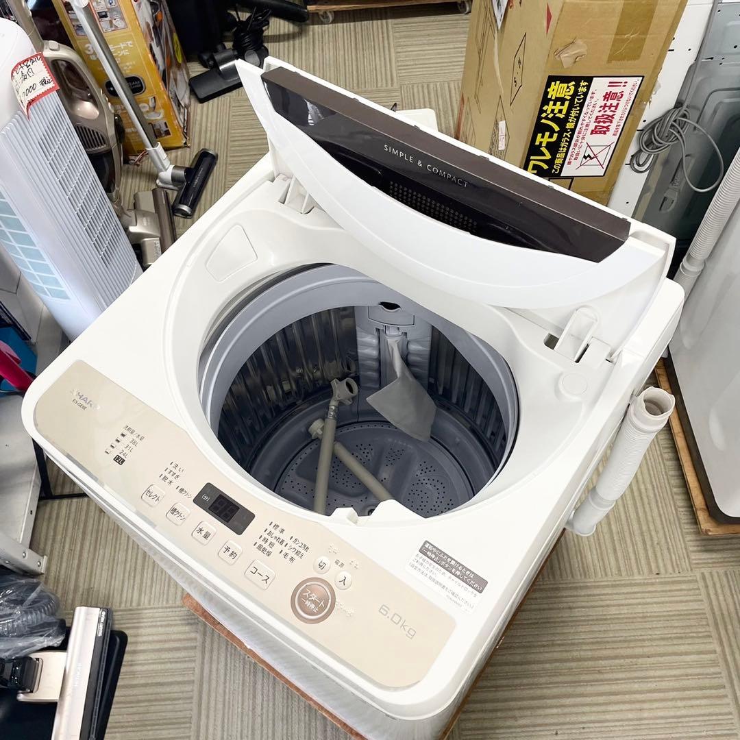 シャープ 2021年製 6.0kg全自動洗濯機 穴なしステンレス槽