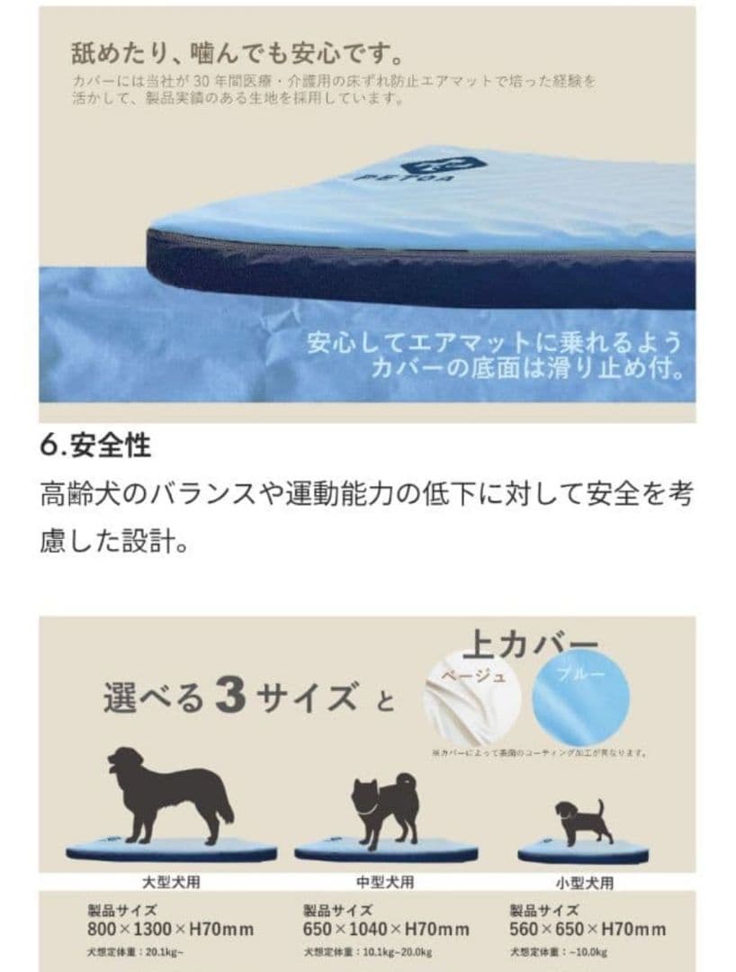 PETOA 犬用　エアマットレス 耐圧分散 （介護　床ずれ防止）中型犬用