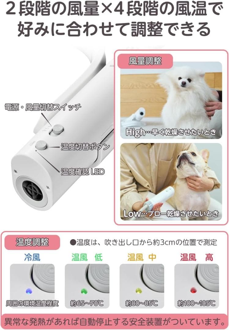 ⭐テスコム ペットドライヤー HUG AIR 2段階風量・4風温調整 3way