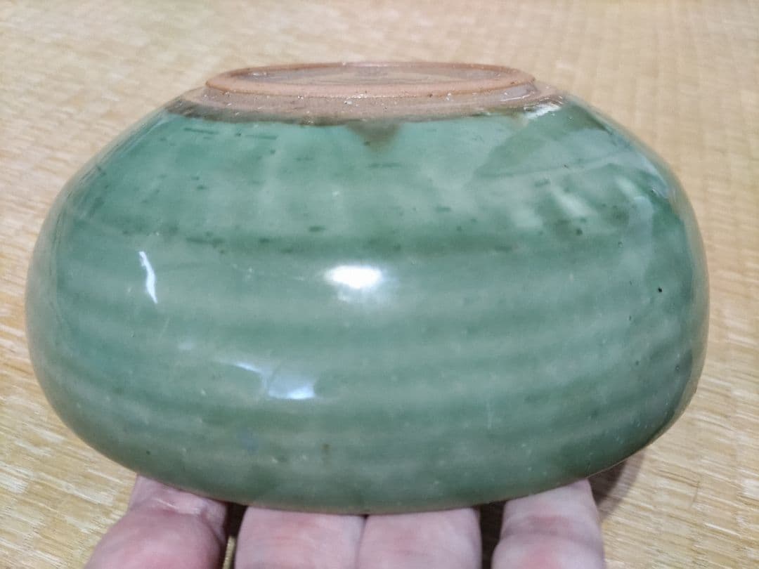 ビンテージ　陶葊・陶あん　緑鮮やかな　鉢（21.5㎝）　紫陽花　無傷