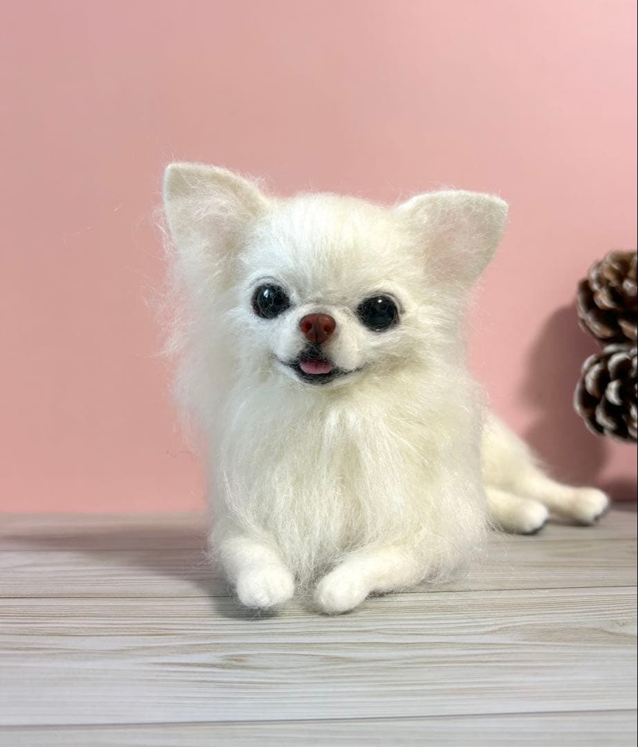 羊毛フェルト　羊毛犬　リラックスチワワ　ホワイト　no.51