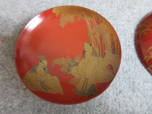 朱塗蒔絵三つ盃黒塗盃台箱付き [B28905]