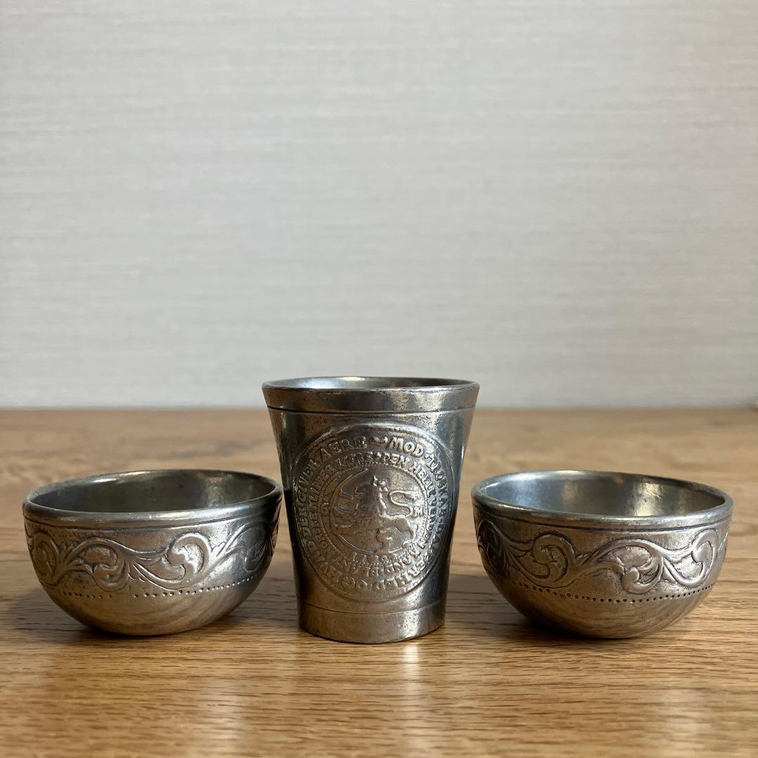 北欧ノルウェー老舗工房　ピューター3点セットA&H Tφnsbergヴィンテージ