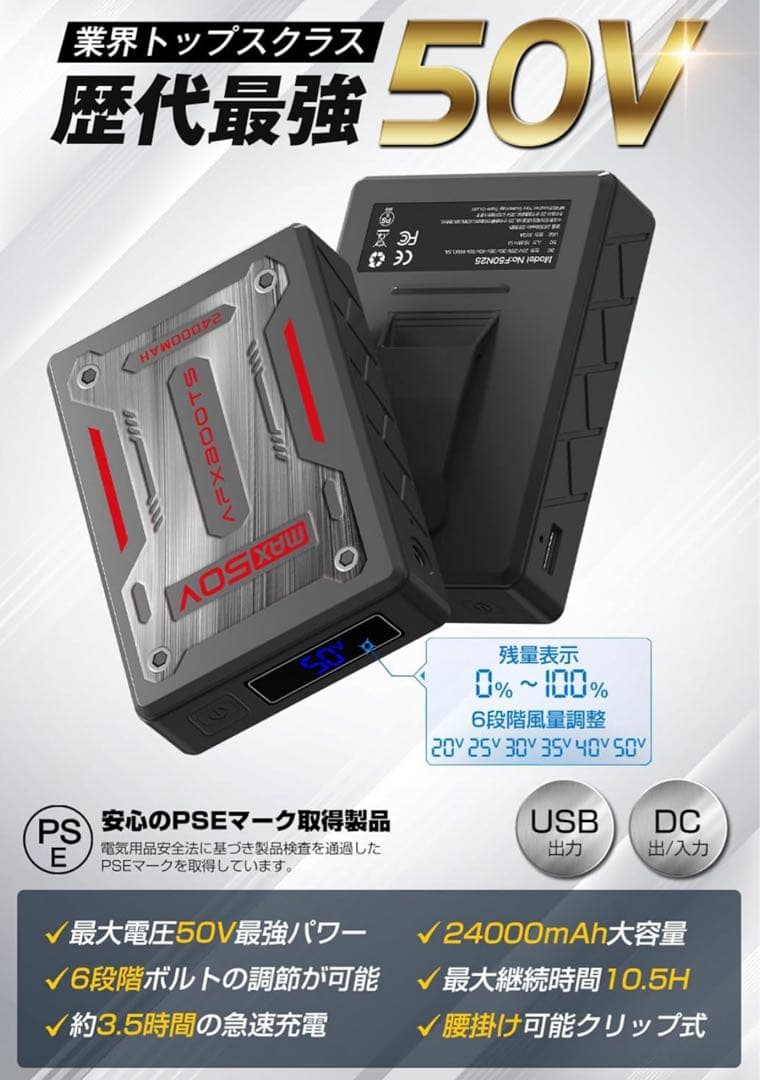 LABEWVI 【2025モデル 業界最強50V】ファンバッテリーセット